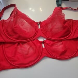 Curvy Couture Red Sheer Underwire Bra 2 x Bras 36H Sold As Set